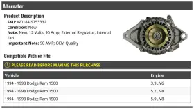 Marketplace Auto Parts 195103252934 Alternator - 90 Amp Compatible With 1994-1998 Dodge Ram 1500 #2