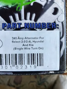 11953240 Mechman Alt 240 Amp For Select 2.0/2.4l Hyundai And Kia Single Wire Turn On