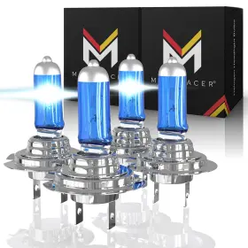 Mega Racer 083398887224 Halogen H7 55w 5000k White Headlight Bulbs Low And High Beam Pack Of 4