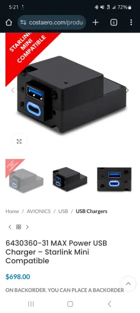 6430360-31 Mid-continent Instrument Co Inc. Ta360 Usb Power Delivery Charging Port. True Blue Power. New In Box