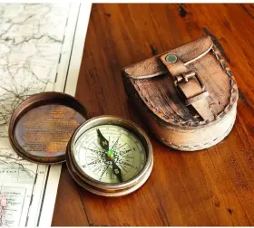 Nauticalmart Nm013513 Antiqued Brass Poem Compass With Leather Case Copper Finish