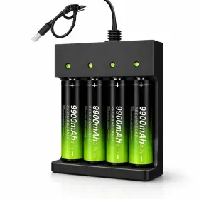 Nexuss 199874691374 18650 Rechargeable Battery Charger With 4pcs Batteries - Smart Usb Black