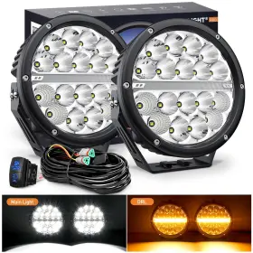 A-r0490 Nilight Led Offroad Driving Lights With Amber Drl 2pcs 7 Inch Round 90w Ip68
