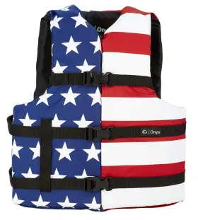 103000-999-004-17 Onyx General Purpose Boating Life Jacket Universal One Size Stars&stripes