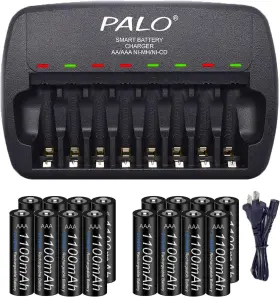 Palowextra 755565090651 16 Pack Rechargeable Aaa Batteries With Charger Kit 1.2v Ni-mh Triple A Low