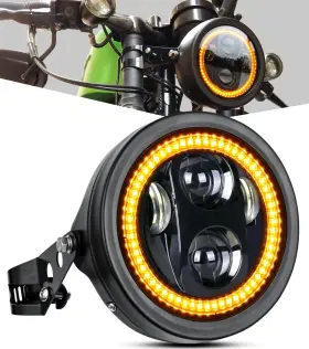 Pkd05504by Pkeduo 5-3/4 5.75 Inch Motorcycle Headlight With Housing Bucket Smoke Halo Amber Drl Com