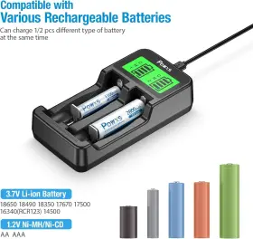 Powxs 680491107060 Lcd Universal 18650 Battery Charger For 3.7v Li-ion Rechargeable Black #2