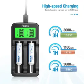 Powxs 680491107060 Lcd Universal 18650 Battery Charger For 3.7v Li-ion Rechargeable Black #3
