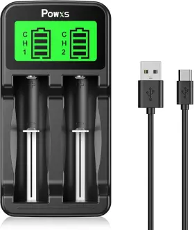 Powxs 680491107060 Lcd Universal 18650 Battery Charger For 3.7v Li-ion Rechargeable Black