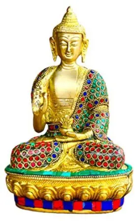 13-bdh Qt S Quart Buddha Brass Statue Stone Finish Blessing Teaching 9 Inch Tibetan Antique