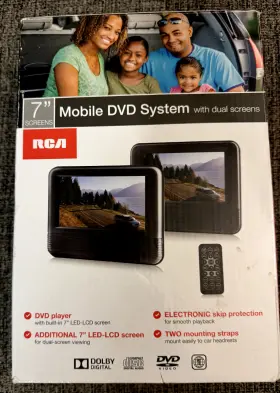 Drc69705e22 Rca 7 Inch Mobile Dvd System With Dual Screens - Remote And Straps Included Box