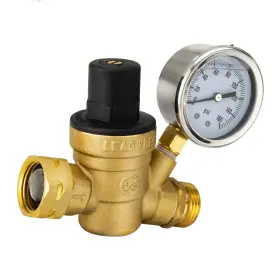 Rp-1014 Recpro Brass Rv Water Pressure Regulator With Gauge Adjustable P