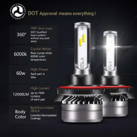 L0212-002 Saber-x Led Headlight Conv Dot D6 Csp Chips Adj Beam With Fans 6000lm 6000k Cool White