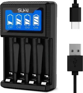 Sw-4n Sukai Smart Lcd Battery Charger For Aa/aaa Ni-mh/ni-cd - 4-slot Usb Fast
