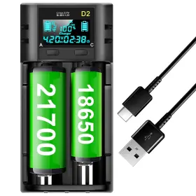 Char41-01 Swanlake 18650 Battery Charger Lcd 2-slot Fit 3.7v &1.2v