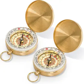 Te-compasses-2pc Tebery 2 Pack Classic Pocket Style Copper Clamshell Compass Glow In Brass