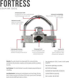 86-00-5015 Trailer Products Fortress Maximum Security Universal Coupler Lock For 1 7/8 Inch 2 In #2