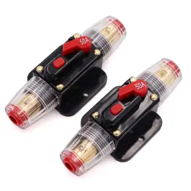 Bt0004-50a Tuijodaix 2 Piece 50a Circuit Breaker 12v With Manual Reset 50 Amp Inline Fuse 0-8 Gaug