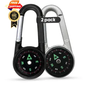 Turnonsport 786721838954 Carabiner Clip On Compass Hiking - Compact Keychain Black White