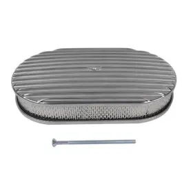 E0300-126 Una1 15 Inch Oval Full Finned Polished Aluminum Air Cleaner Filter For Chevy Sbc 350 400