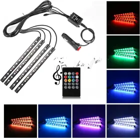 Uniwit 716788596900 Car Led Strip Light 4 Pieces Dc 12v 72 Multicolor Interior Music