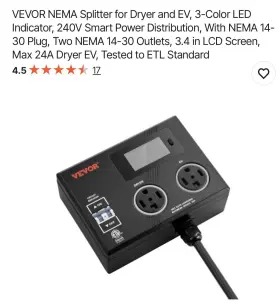 3125212 Vevor Nema Splitter 240v For Dryer And Ev 2 14-30 Outlets Led Lcd 24a Etl