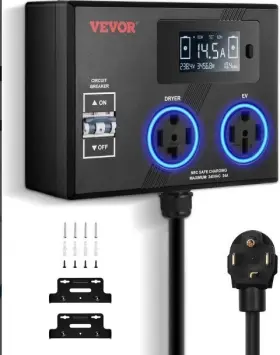 Vevor Lv01 Nema Splitter For Dryer And Ev 3-color Led Indicator 240v Smart Power