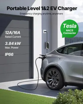 Mgbxcdqpm16aiz4zs001v5 Vevor Level 1/2 Tesla Charger 16 Amp Portable Electric Car Ev With 25 Ft Ch