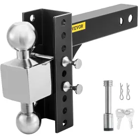 T0308-022 Vevor Adjust. Trailer Hitch 6 Inch Rise&drop Ball Mount 2 And 2/5/16 With Key Lock For Towing