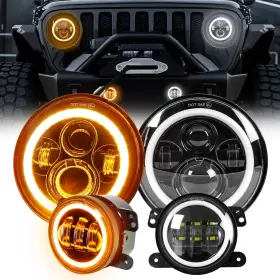 J3bhw1bh Vi9000 Round Led 7 Inch Headlights 4 Fog Lights With Hi/lo Beam/white Drl/amber