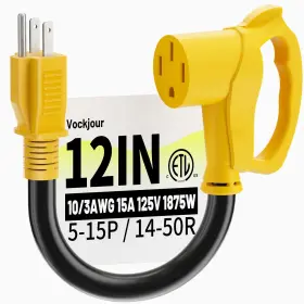 Wk15-50a Vockjour 50 Amp To 110 Rv Adapter 3 Prong 12 Inch Nema 5-15p 14-50r