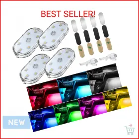 Vvag 663899268434 4 Pcs Car Led Lights For Interior 7 Colors Magnetic Usb Wireless