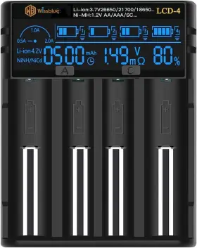 Lcd-4 Wissblue 18650 Battery Charger Lcd Screen Can Display 4 Port Black #2
