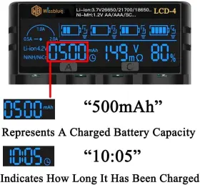 Lcd-4 Wissblue 18650 Battery Charger Lcd Screen Can Display 4 Port Black #3