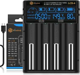 Lcd-4 Wissblue 18650 Battery Charger Lcd Screen Can Display 4 Port Black
