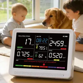 Wba03 Ynak 16 In 1 Air Quality Monitor Indoor 10h Battery And 5.5 Inch Display 9 Aqi 7 Ale