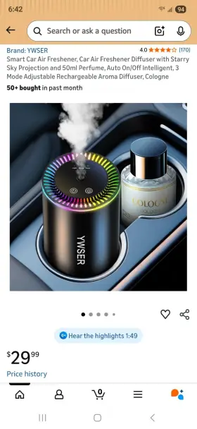 Jk-577 Ywser Smart Car Air Freshener Diffuser Starry Sky Projection Rechargeable