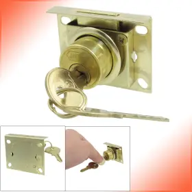 Zaplyte 669739420543 1 X Cabinet Security Gold Tone Metal 0.8 Inch Cylinder Drawer Lock W 2 Keys