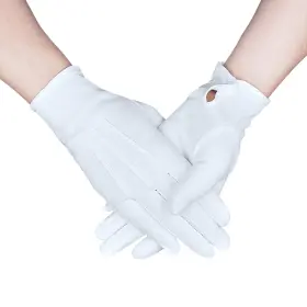Zenssia 647297940710 White Cotton Parade Gloves With Snap Cuff 3 One Size Pair