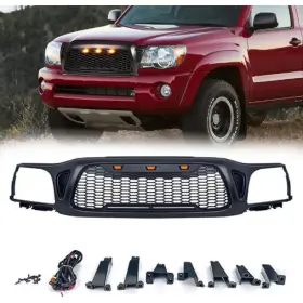 1981281922952982 Zhu 01-04 Tacoma Raptor Grille - Abs Honeycomb With 3 Amber Leds And Wiring Harness