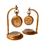 Aladean Brass Table Clock With Compass Romantic Desk - Decorative Vin.... Fixed Price $85.44.