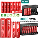 Ebl Aaa Rechargeable Lithium Li-ion Batteries 1.5V/ Optional Charger Lot. Fixed Price $26.59.