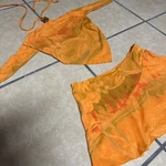 3 Pc Lucky Brand Vintage Bikini Swim Set Flower Wooden Beads Nylon Orange Small. Fixed Price $60.00.