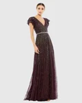 Mac Duggal 5502 Sequined Wrap Over Ruffled Cap Sleeve Gown - Size 20 (LK#160A). Fixed Price $179.00.
