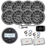 Jbl Marine Receiver, 8X 6.5" 180W Gray Speakers, 2X Amp W/kit, Splitter, Antenna. Fixed Price $1077.49.