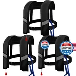 3-PACK 150N Auto Inflatable Life Jacket Adjustable Nylon Vest, Reflective Black. Fixed Price $132.99.