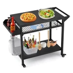 Hot Garvee Outdoor Grill Cart, Pizza Oven Stand Table With Mesh Racks Dining. Fixed Price $75.00.