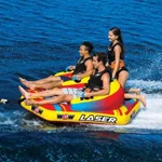 Wow Sports Laser 3-PERSON Towable With Mesh Seating Back Rest Front Riders. Fixed Price $399.95.