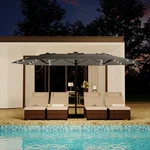 New Garvee 15' Solar-powered Patio Umbrella With 36 Led Lights, Grey Color. Fixed Price $100.00.